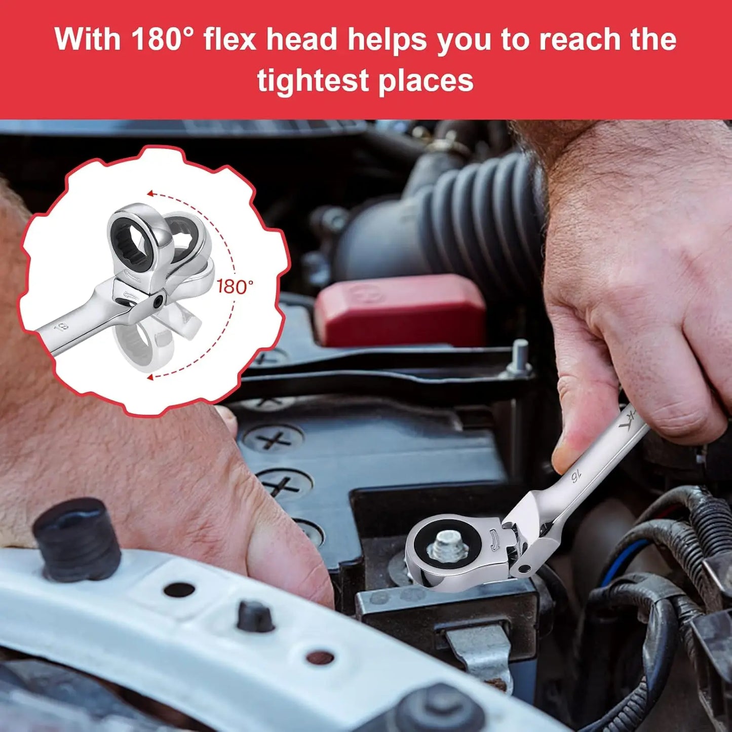 12 Piece Ratcheting Flex Head Wrench Set 8 To 19mm 72T Crv