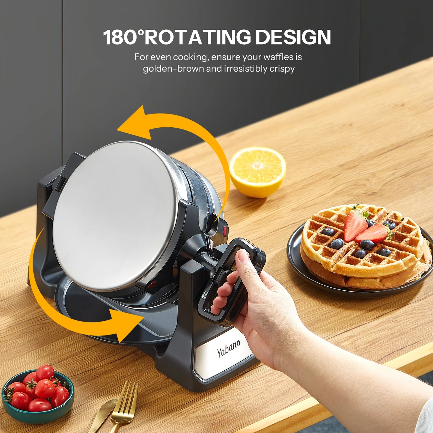 Yabano Belgian Waffle Maker With Rotating Double Flip, Nonstick Plates, Removable Drip Tray And Cool Touch Handles