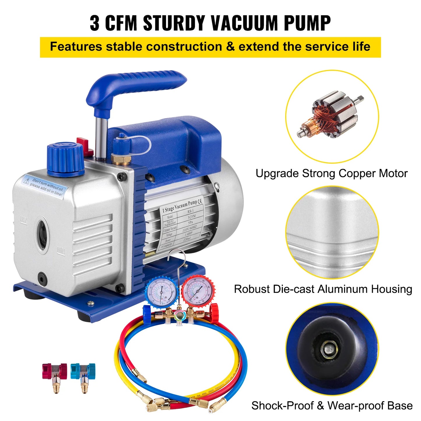 SucceBuy 3CFM 1 4HP Single Stage Vacuum Pump For HVAC R134a R12 R22 R410a Kit