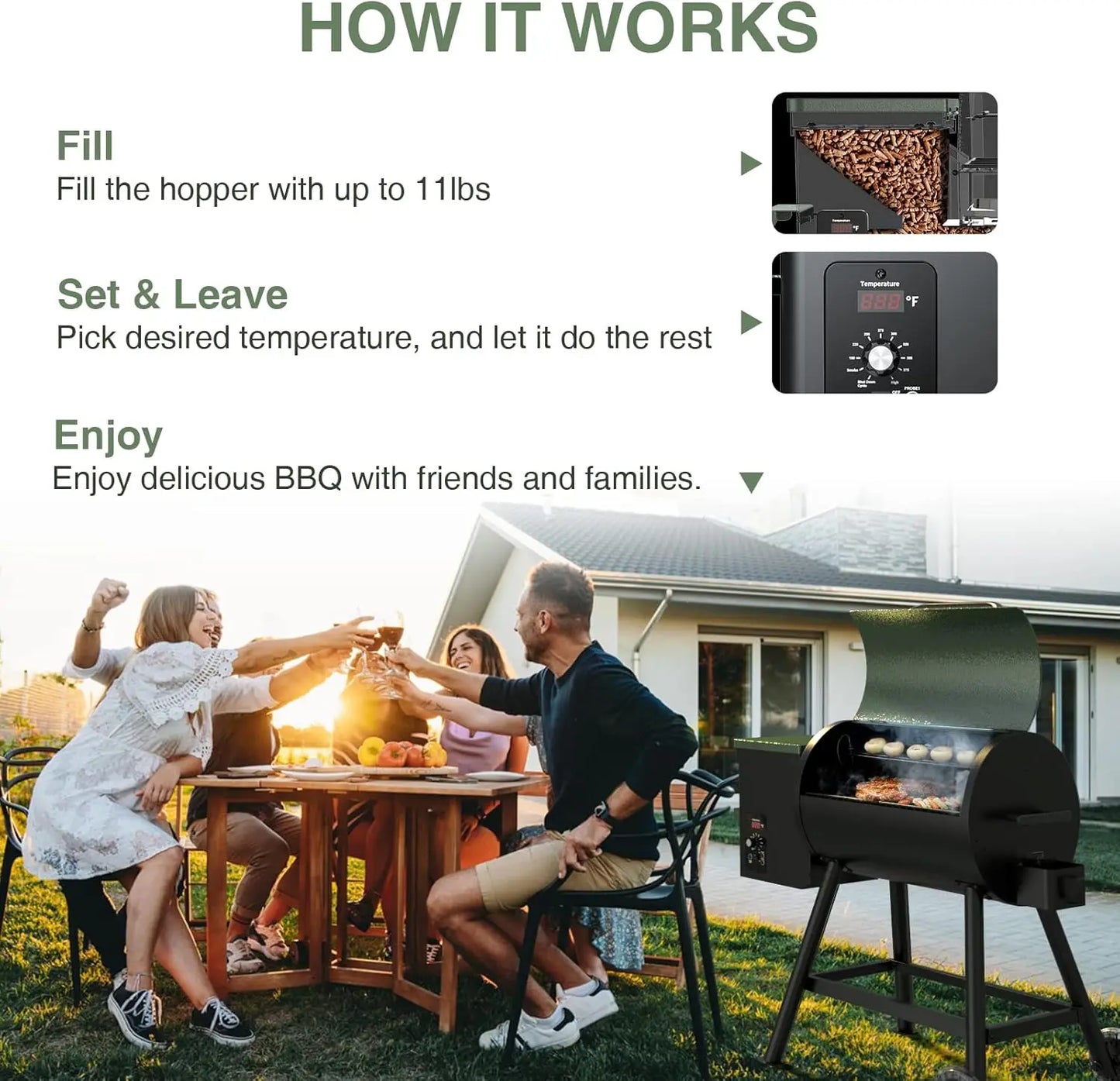 Wood Pellet Smoker Grill With Auto Feed And PID Control 456 Sq In 180-450F