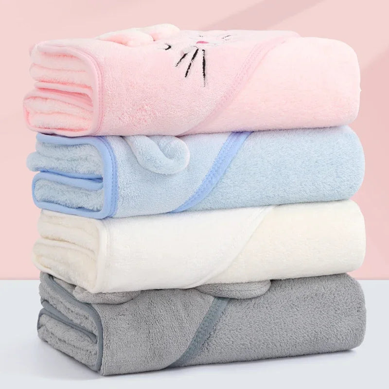 Soft Cartoon Animal Baby Hooded Towel Warm Toddler Bathrobe Swaddle Wrap for Newborns Boys Girls
