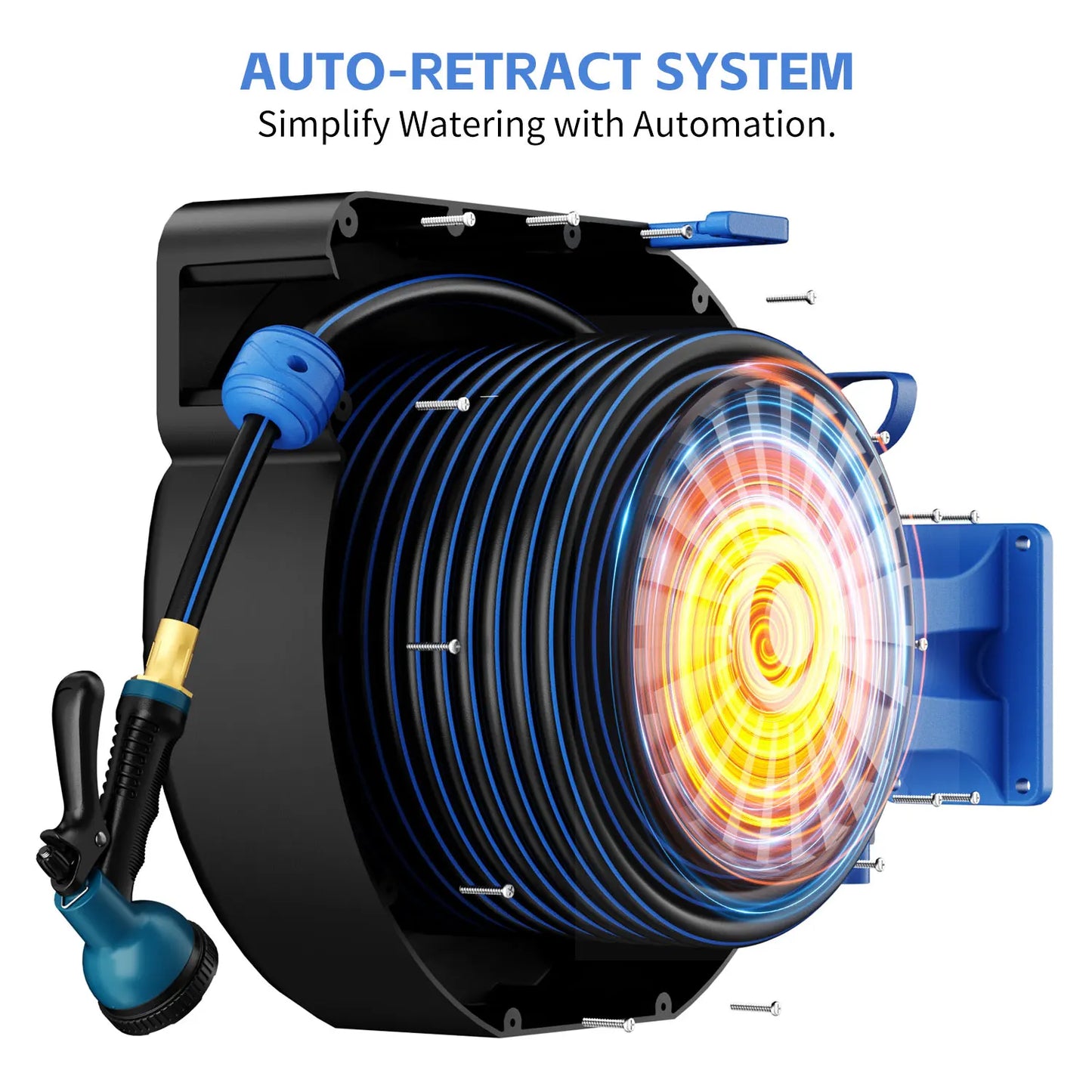 GardenJoy Retractable Hose Reel 65ft Wall Mounted With Locking Mechanism