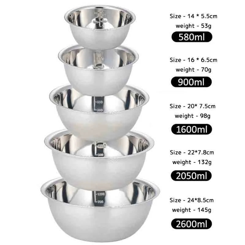 5 Piece Stainless Steel Nesting Mixing Bowls Set Non Slip Whisking Bowls
