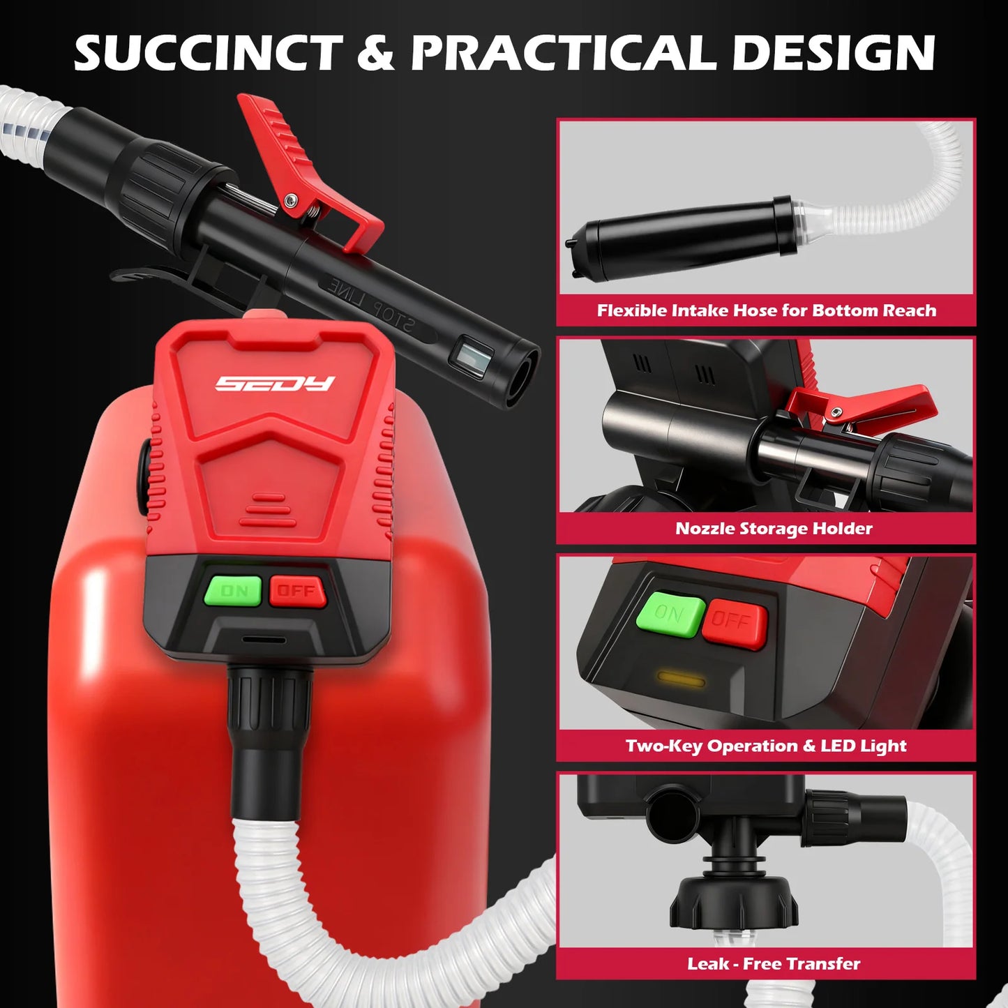 SEDY Automatic Fuel Transfer Pump with Auto-Stop Sensor(3.2 GPM), Battery Operated Gas Can Pump with 3 Can Adapters