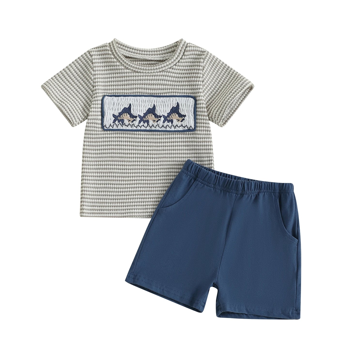 Toddler Boys Summer Fish Embroidered Tee And Shorts Set