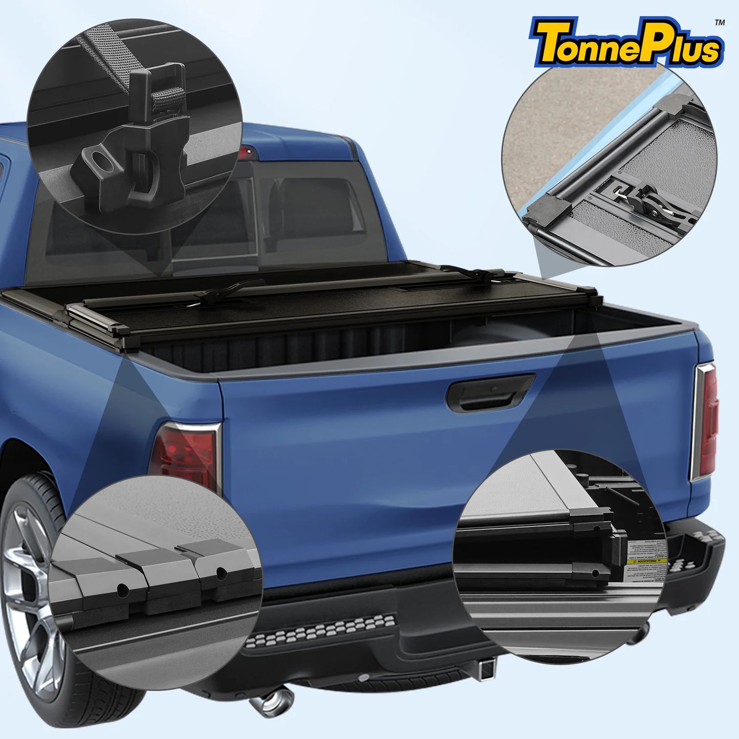 TonnePlus FRP Hard Tri-Fold Bed Tonneau Cover Compatible with 1999-2024 F250 F350 SuperDuty 6.8FT Bed and Lightning 81.9 Inch Bed