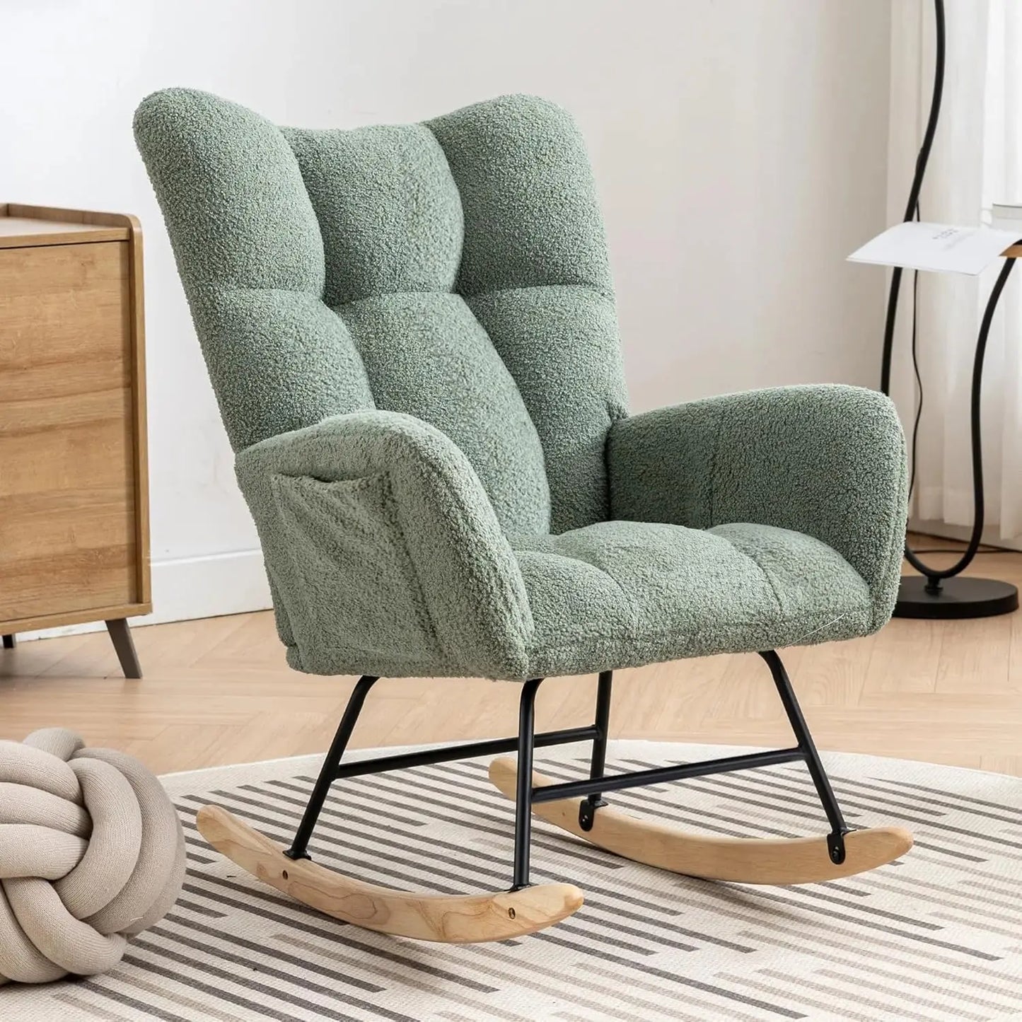 Nursery Rocking Chair Teddy Upholstered Glider Rocker Accent Chair with High Backrest Comfy Side Chair