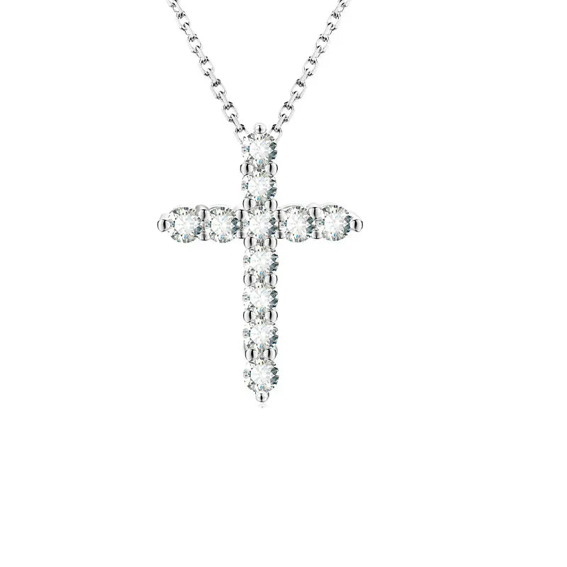 Religion Men Necklace 5mm VVS1 D Color Moissanite Cross Pendant 925 Sterling Silver 18K White Gold