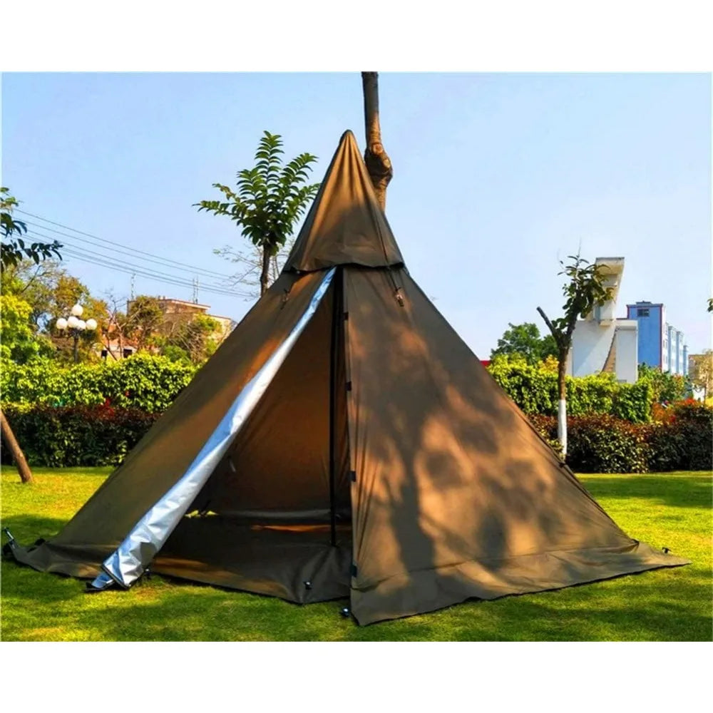 Portable Waterproof Camping Pentagonal Teepee Tent Outdoor Pyramid Tipi Tent with Stove Hole