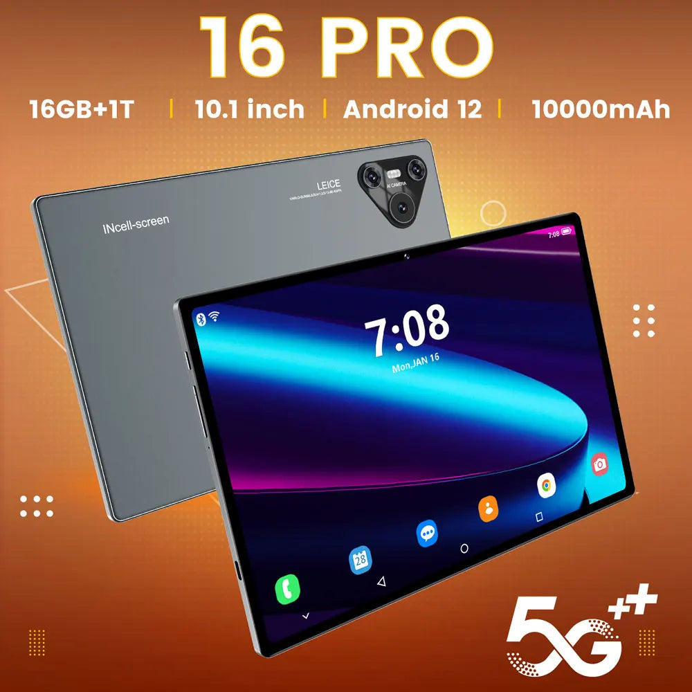 2025 16 Pro Tablet 10 Inch Android 4K Dual SIM GPS 10000mAh