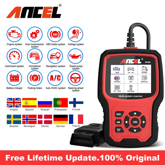 ANCEL VD700 All System OBD2 Scanner For VAG VW Audi TPMS Oil ABS EPB DPF Airbag Reset Car Diagnostic Tools