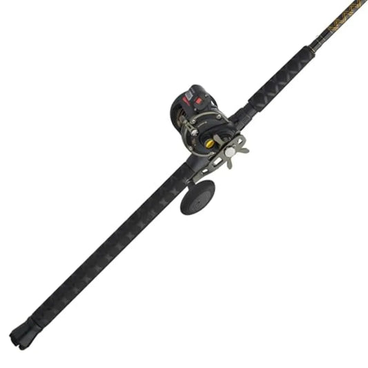 Squall II Level Wind Conventional Reel And Rod Combo Black Gold Fishing