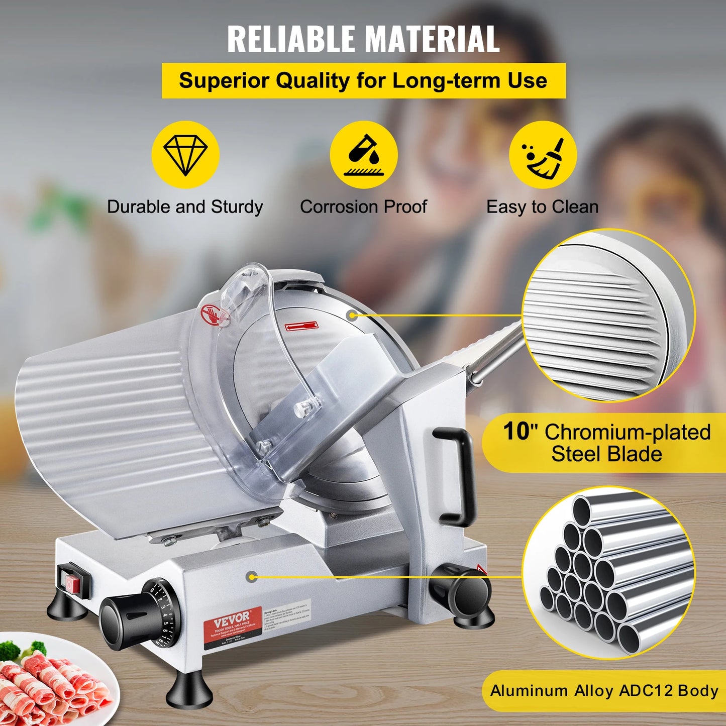 SucceBuy 240W Commercial Meat Slicer Electric Deli Food Slicer 10 Inch Carbon Steel Blade Kitchen Appliances