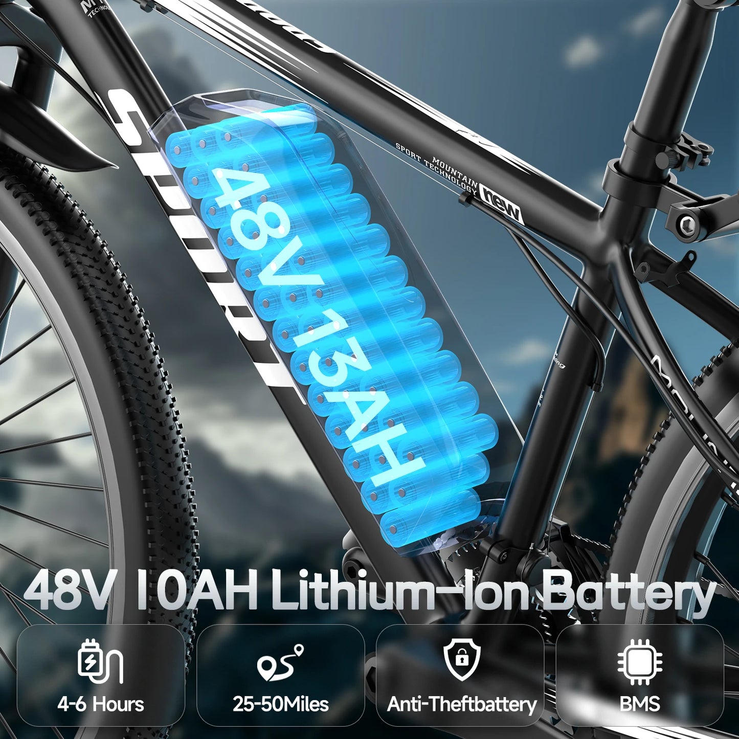 26''Electric Bike,Motorcycle 700W Peak Motor,20MPH 35Miles Electric Mountain Bike, 480Wh Removable Battery, 7-Speed& LCD Display