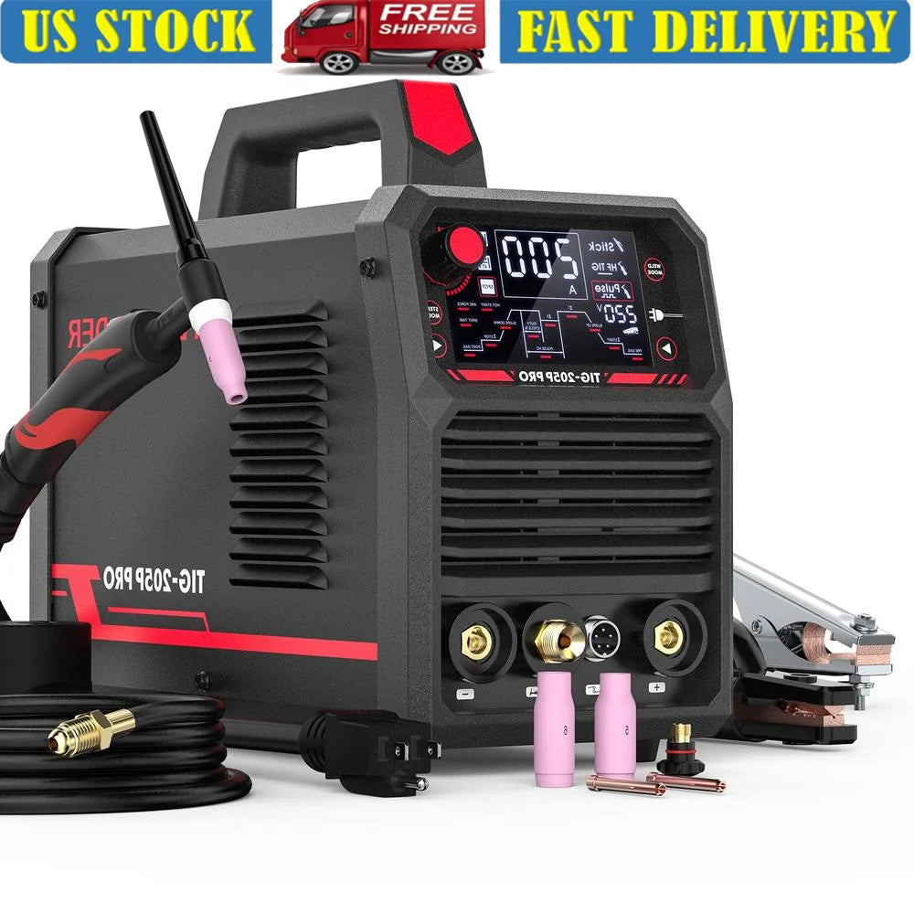 205 Amp TIG Welder with Large LED Display Dual Voltage DC Pulsed Welding Machine