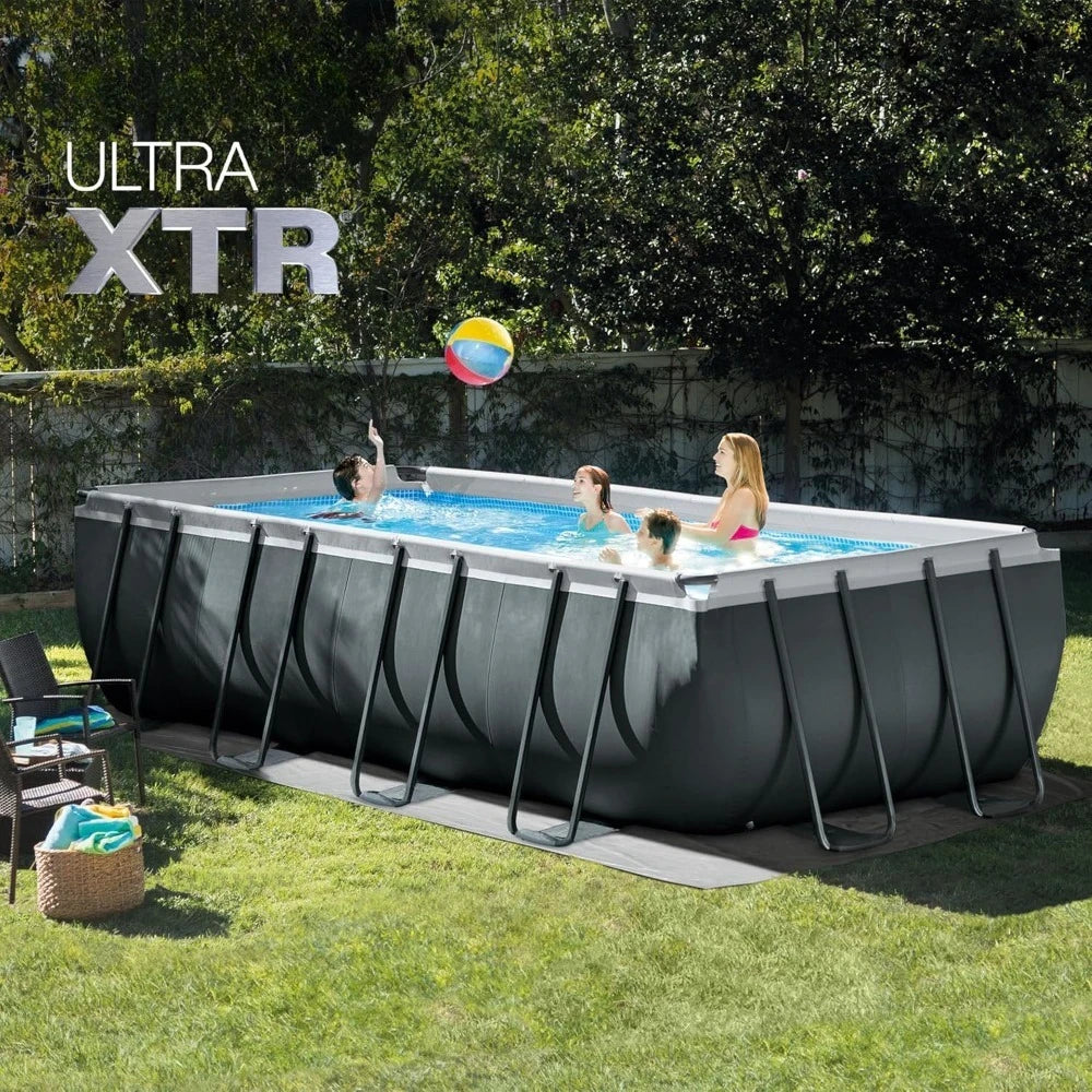 Above Ground Swimming Pool Set 18x9 ft Rectangular Steel Frame with Sand Pump Ladder Cover 216"L x 108"W x 52"H