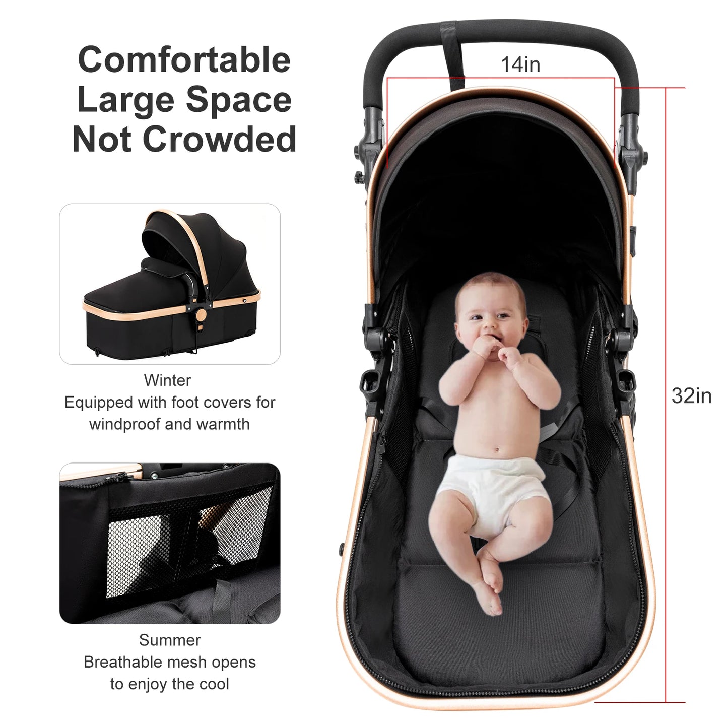High Quality Newborn Lightweight Baby Stroller Folding Cart Comfort Baby Stroller 3 in 1 Child Safety Seat With ISOfix