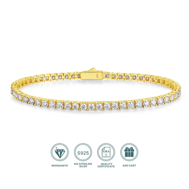 Jiuzuan Moissanite Tennis Bracelet 3mm 4.7 5.9 Carat 925 Sterling Silver D VVS1