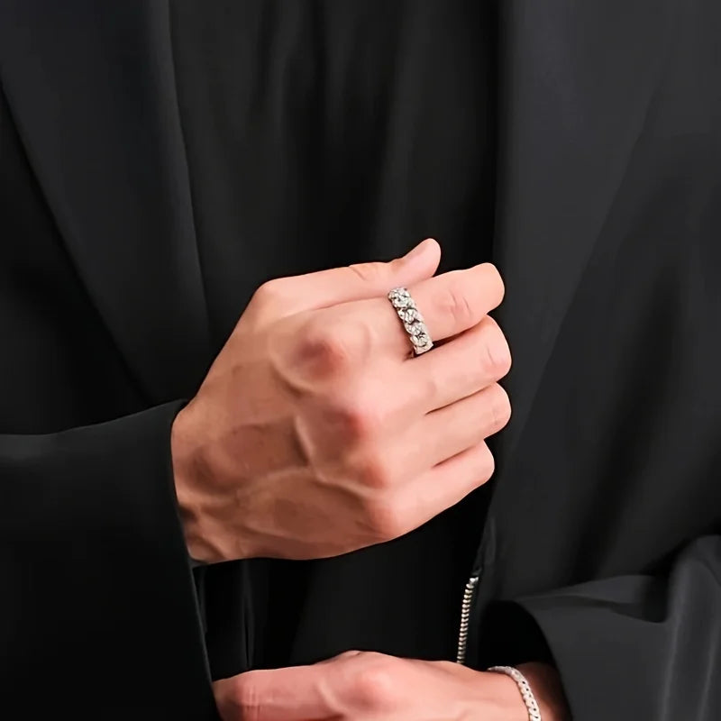 1pc S925 Sterling Silver 2.7CT Moissanite Cuban Ring Hip Hop Men's and Women's Fine Jewelry Gifts