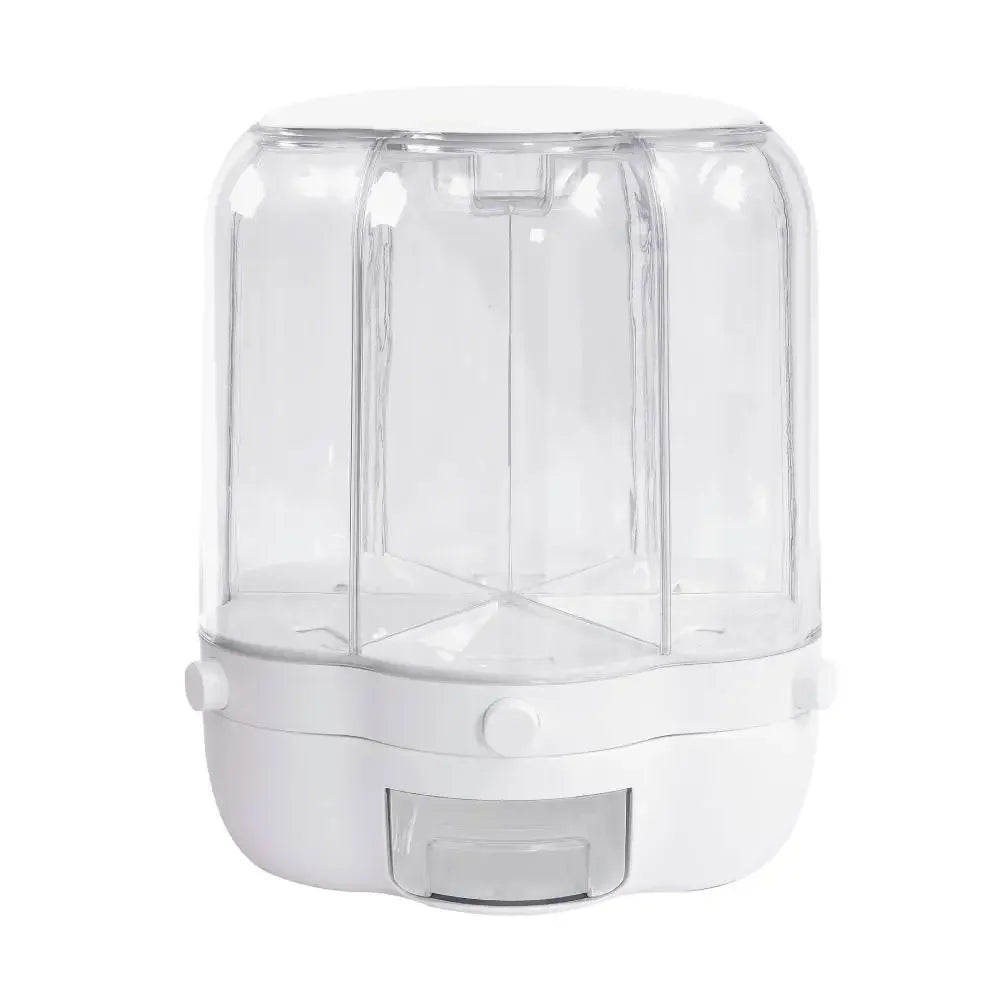 Rotating Food Dispenser Rice Dispenser 6 Grid Rice Bucket Whole Grains Rice Container Storage with Lid Dry for Kitchen White