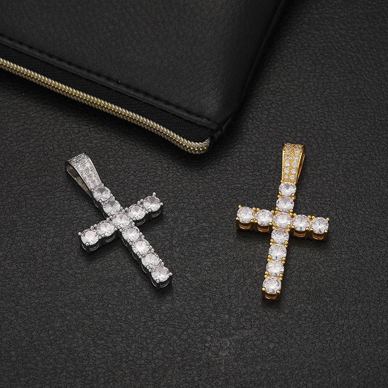 Religion Men Necklace 5mm VVS1 D Color Moissanite Cross Pendant 925 Sterling Silver 18K White Gold