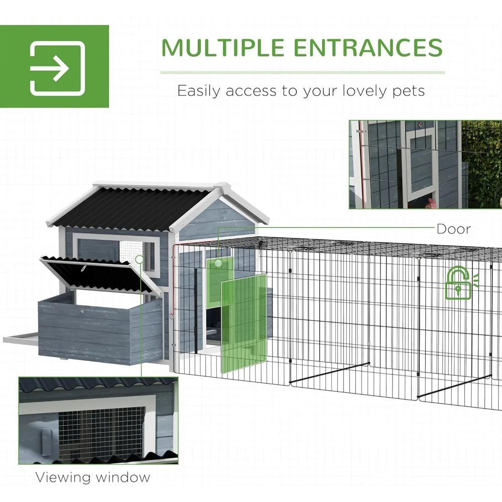 11 Foot by 5 Foot by 3.5 Foot Wooden Chicken Coop with Nesting Box Outdoor Poultry Cage with Run for 4 Chickens and Pull Out Tray