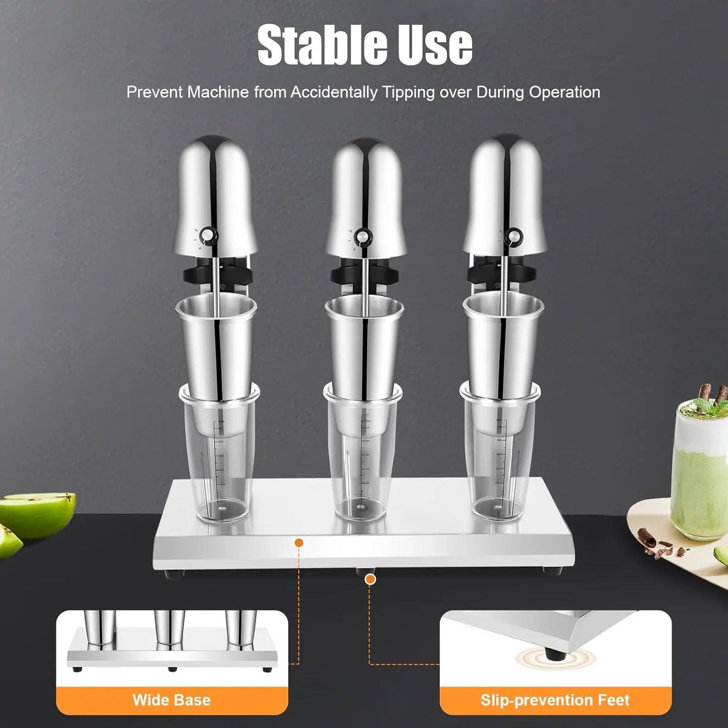 Commercial Grade Triple Head Stainless Steel Milkshake Maker with 800ml Blend Cups for Home Kitchen