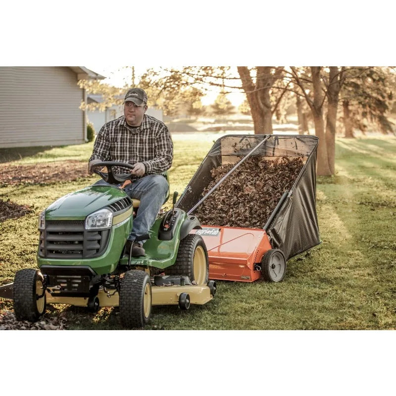 Agri-Fab 44 Inch Tow Behind Lawn Sweeper 25 Cubic Feet Hopper Bag Capacity Adjustable Brush Height