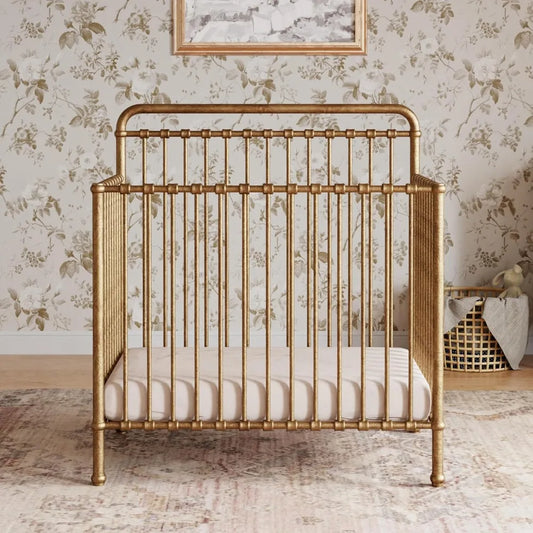 Winston 4 in 1 Convertible Mini Crib with Removable Wheels Vintage Gold GREENGUARD Gold Certified 4 Adjustable Heights
