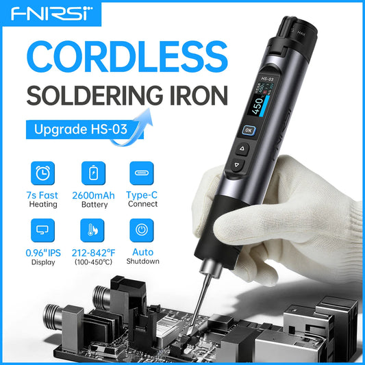 FNIRSI HS-03 Cordless Soldering Iron Type-C Wireless Soldering Iron Kit 18650 Battery Rechargeable Portable Welding Repair Tools