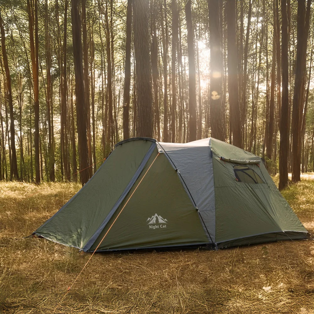 Night Cat Cabin Tent with Vestibule: 2-4 Persons Pop Up Camping Tent Double Layers Easy Quick Setup Waterproof  Instant Set Up Tent