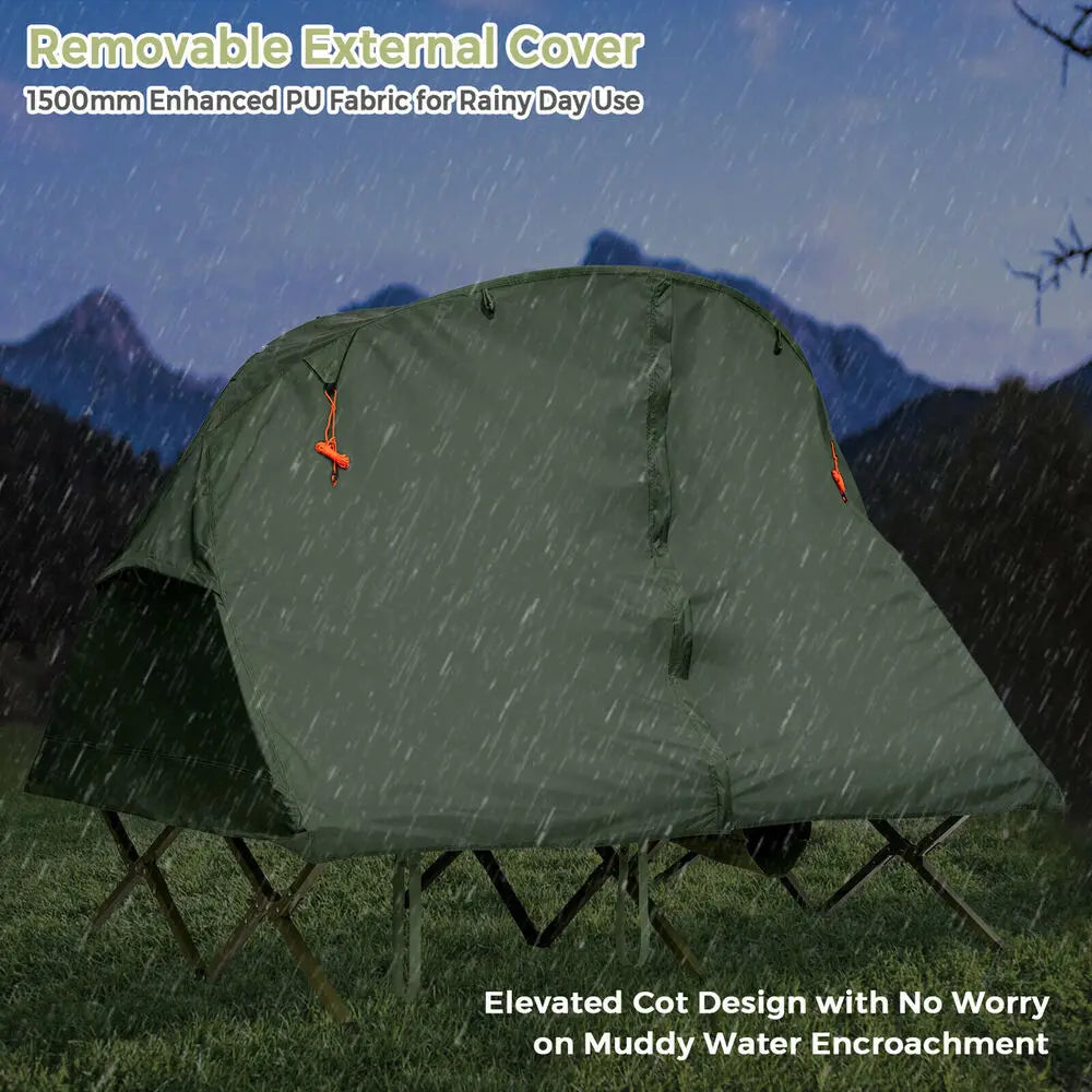 2 Person Outdoor Camping Tent Cot Compact Elevated Tent Set with External Cover