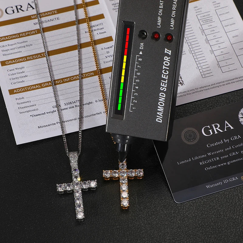 Religion Men Necklace 5mm VVS1 D Color Moissanite Cross Pendant 925 Sterling Silver 18K White Gold