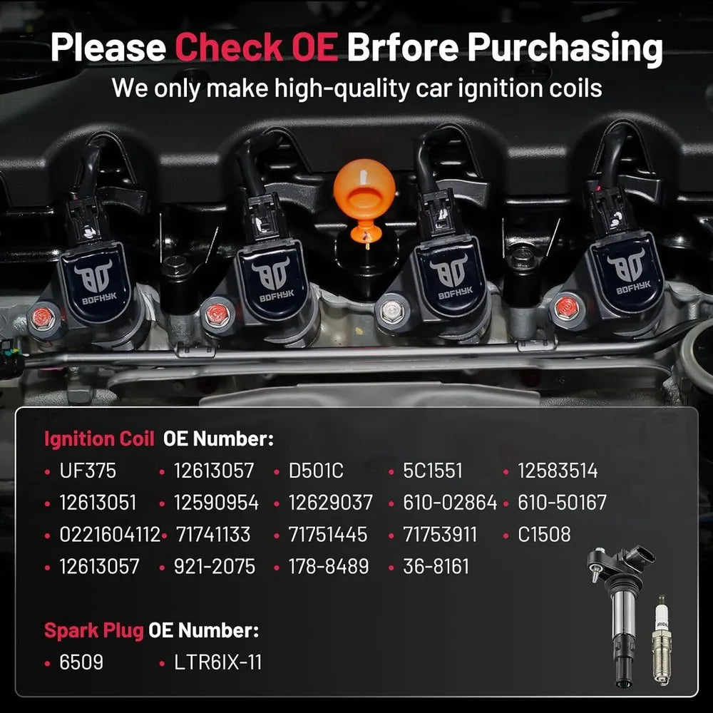 6X UF375 Ignition Coils and 6X Spark Plugs for 2009 GMC Acadia 3.6L V6