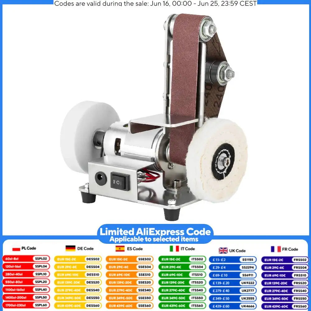 775 Motor Mini Belt Sander Electric Bench Grinder 304 Stainless Steel Tabletop Polisher Sanding Machine Adjustable Speed