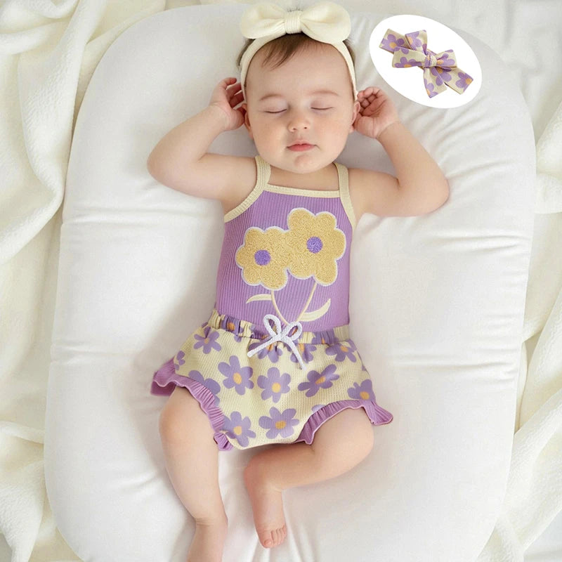 Baby Girl Floral Embroidered Sleeveless Ruffle Set