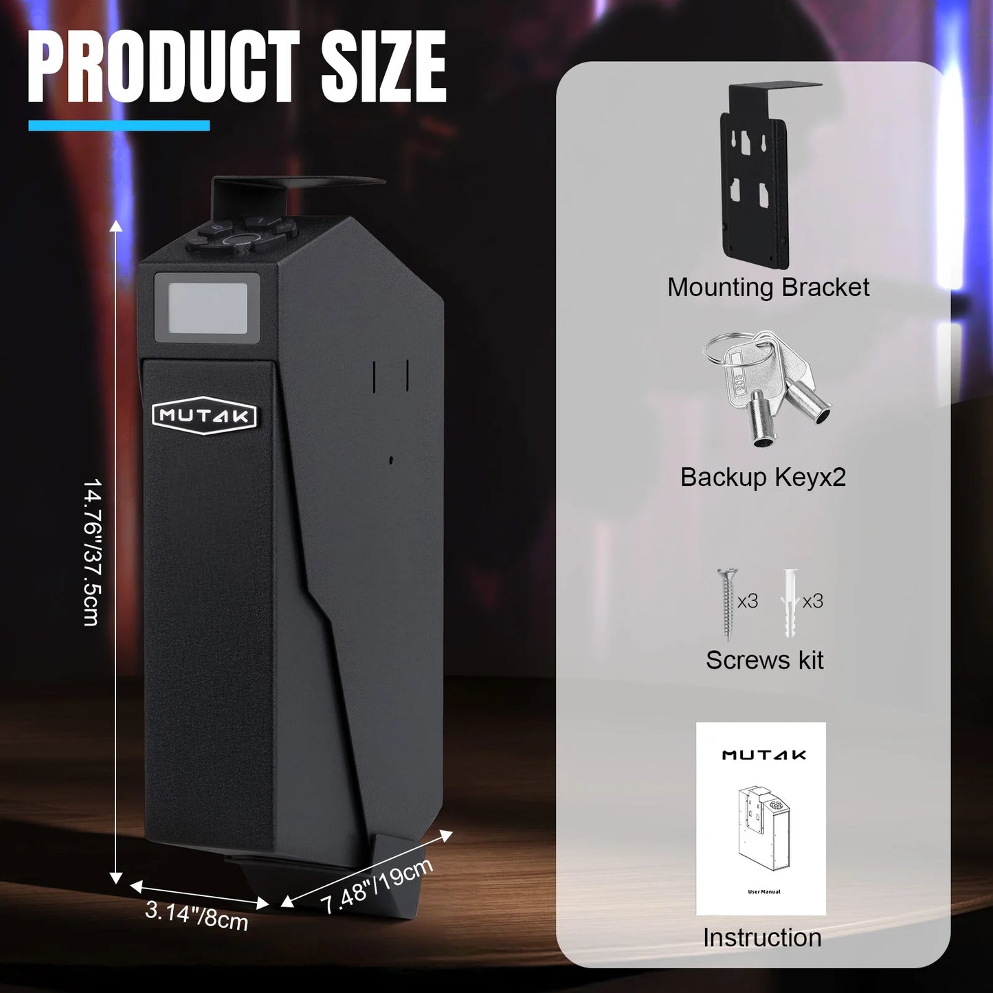 Biometric Bedside Handgun Safe Quick Access Pistol Lock Box for Nightstand Car Fingerprint Pin Code Type C