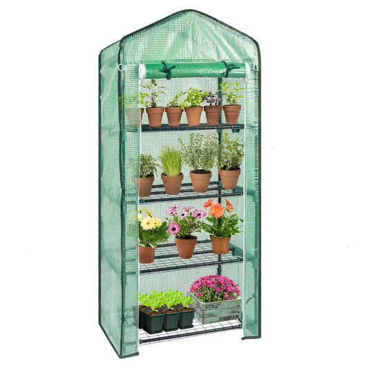 Black Iron Pipe Pointed Mini Flower Stand 69x49x160cm With 4 Layers Of Grid Zipper Rolling Door PE Cloth Greenhouse