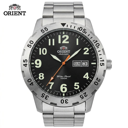 Orient Japanese Automatic Wristwatch for Men, 100M Water Resistant Dual Day Date Luminous Stainless Steel Sports Watch