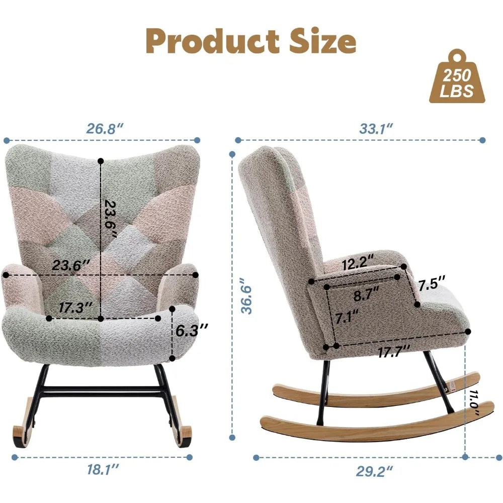 Nursery Rocking Chair Teddy Upholstered Glider Rocker Accent Chair with High Backrest Comfy Side Chair