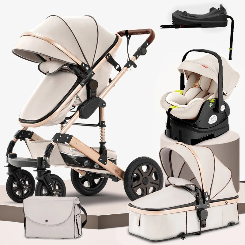 3 In 1 Baby Stroller Baby Travel System Baby Carriage With Isofix Base Foldable Newborn Pram Reversible Standard Stroller