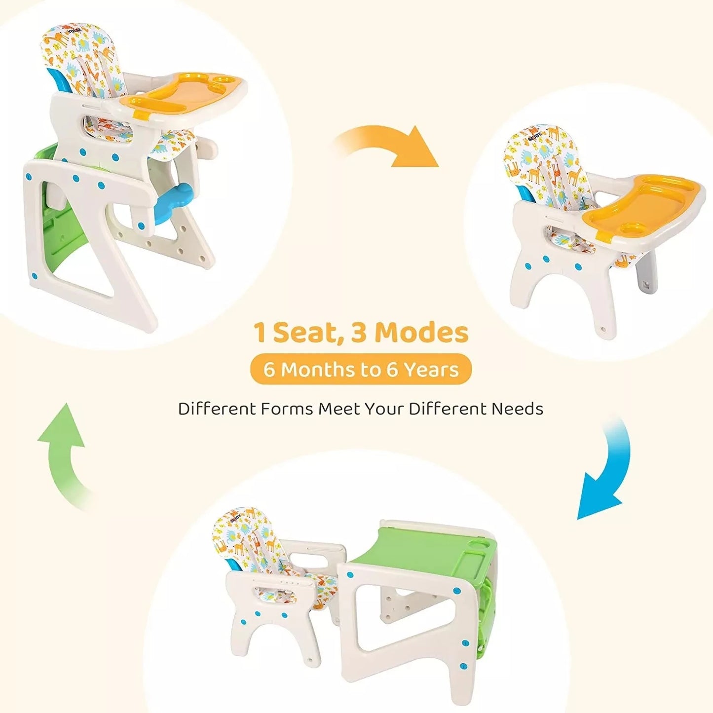 Sejoy High Chairs for Babies and Toddlers 3 in 1 Adjustable Backrest Baby Feeding Chair for Eating
