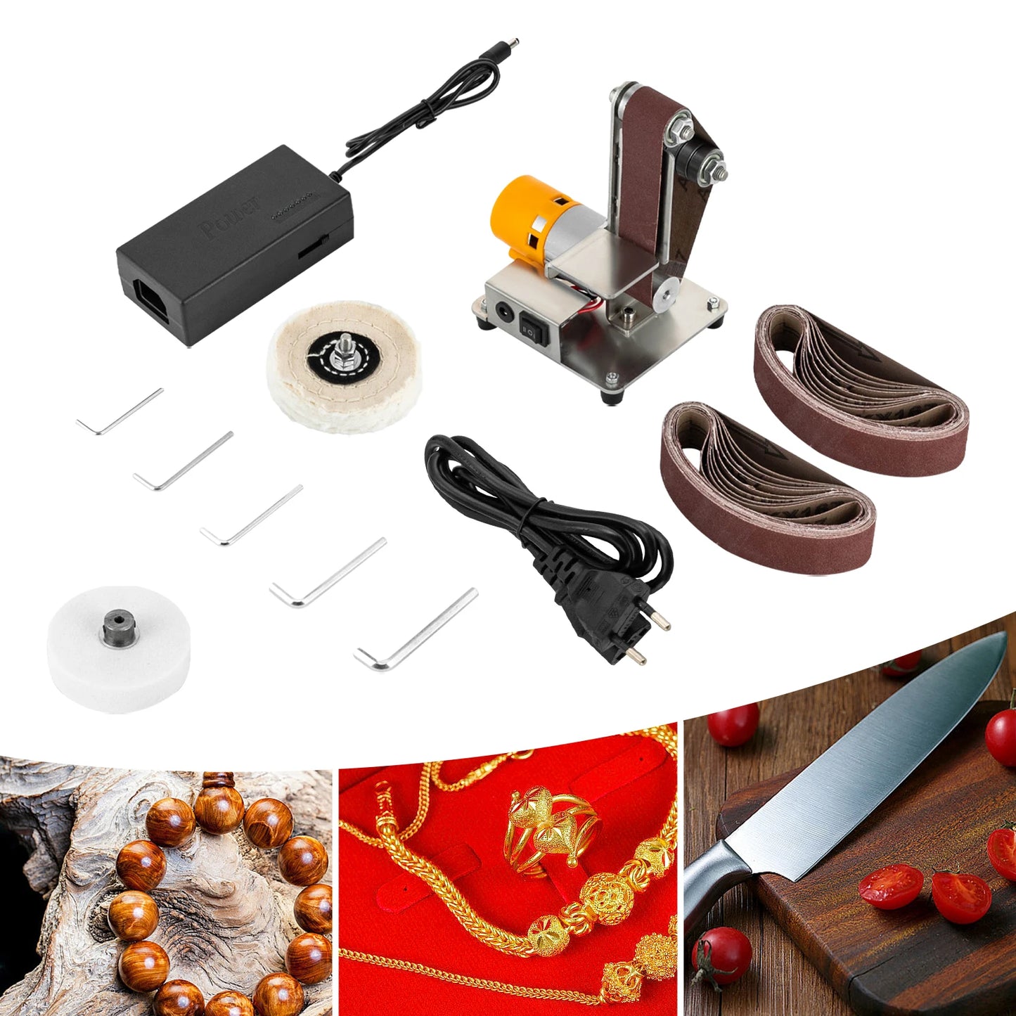 775 Motor Mini Belt Sander Electric Bench Grinder 304 Stainless Steel Tabletop Polisher Sanding Machine Adjustable Speed