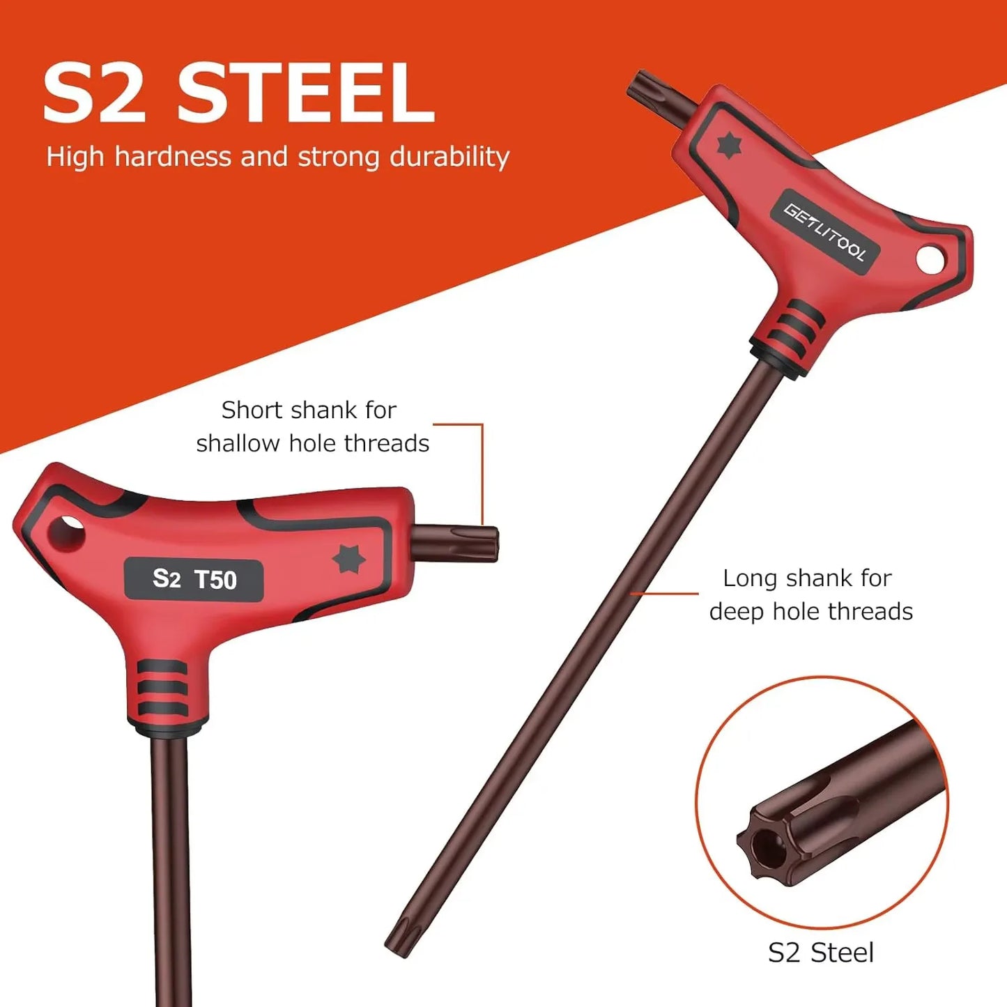 9Pc T Handle Torx Wrench Set S2 T10 T50 With Case For DIY Repair