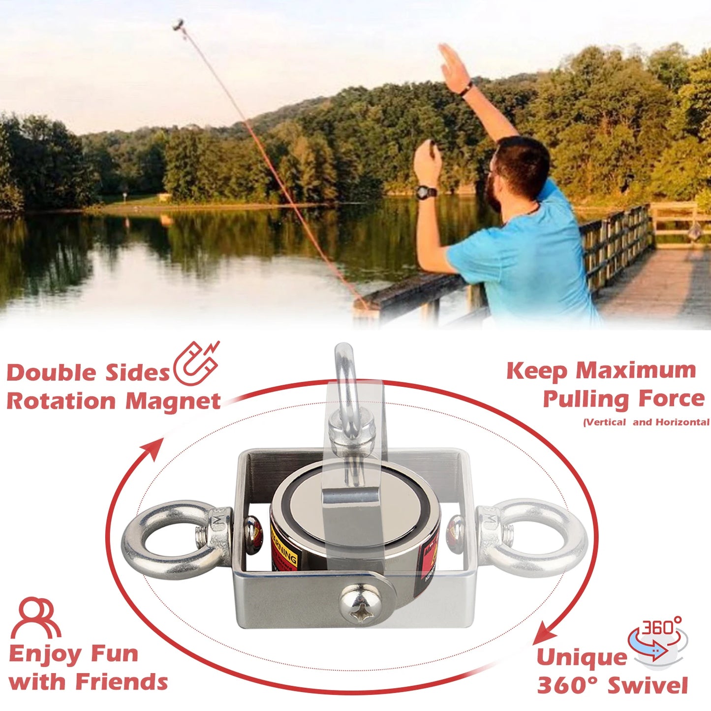 180KG Strong Magnetic Rotatable Pot Magnet Two Sided Fishing Salvage N52 D60mm Treasure Searching for Sea River Lake