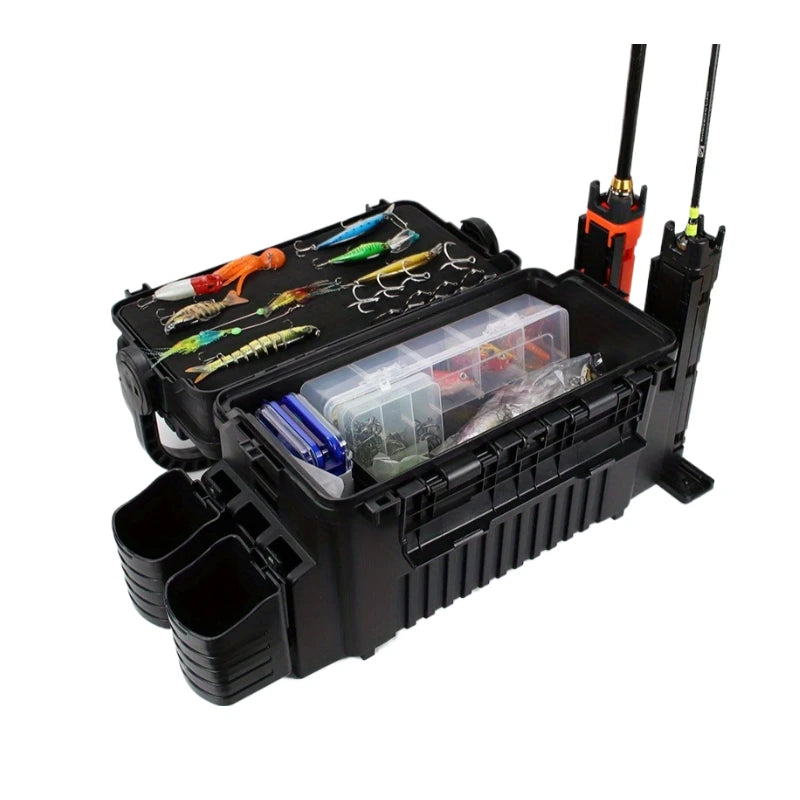Ackibbik Large 11L Fishing Box Two Layer Tackle Storage with Two Rod Holders and Two Cup Holders