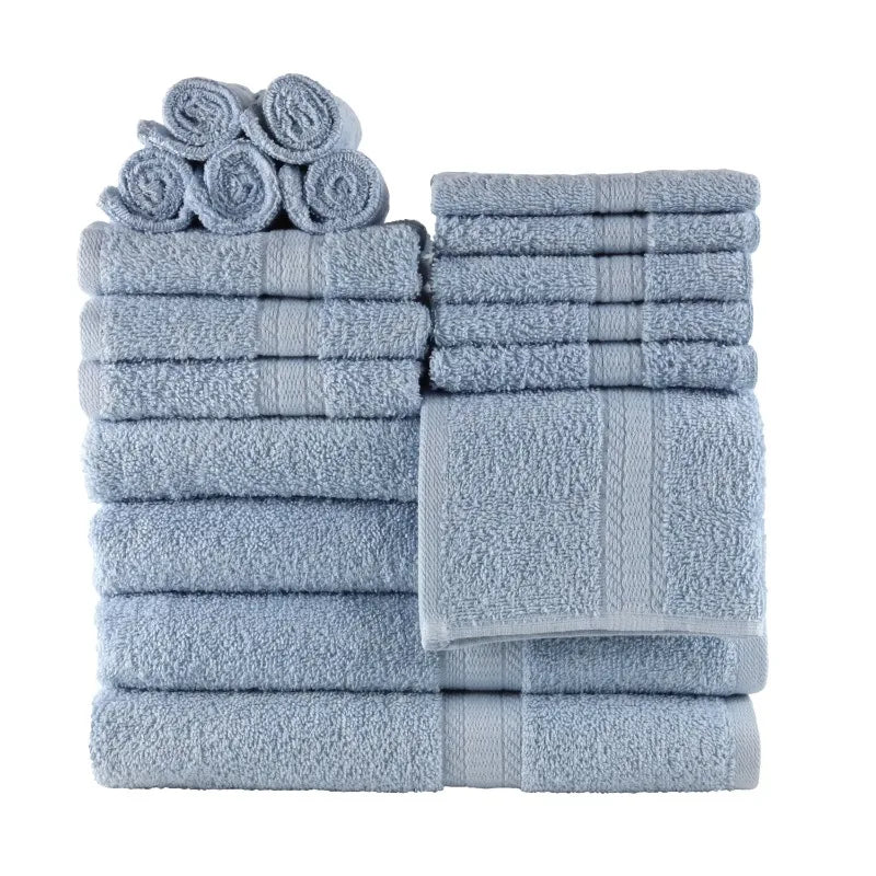 18 Piece 100 Percent Cotton Towel Set with 4 Bath Towels 4 Hand Towels and 10 Face Towels Soft and Super Absorbent