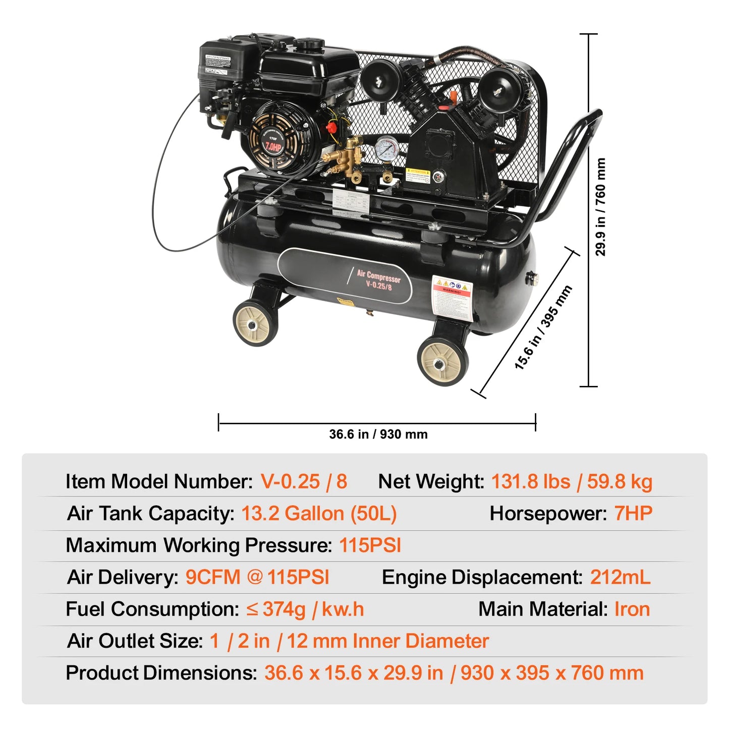 Electric 15HP Air Compressor 10 20 30 Gallon Tank 115 PSI For Workshop