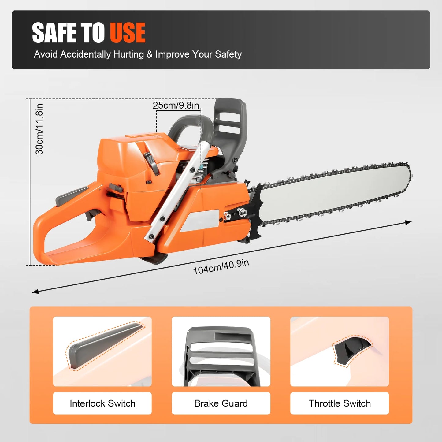 Gasoline Power Chainsaw 24 Inch Guide Bar 65 72 CC Hand Pull Start