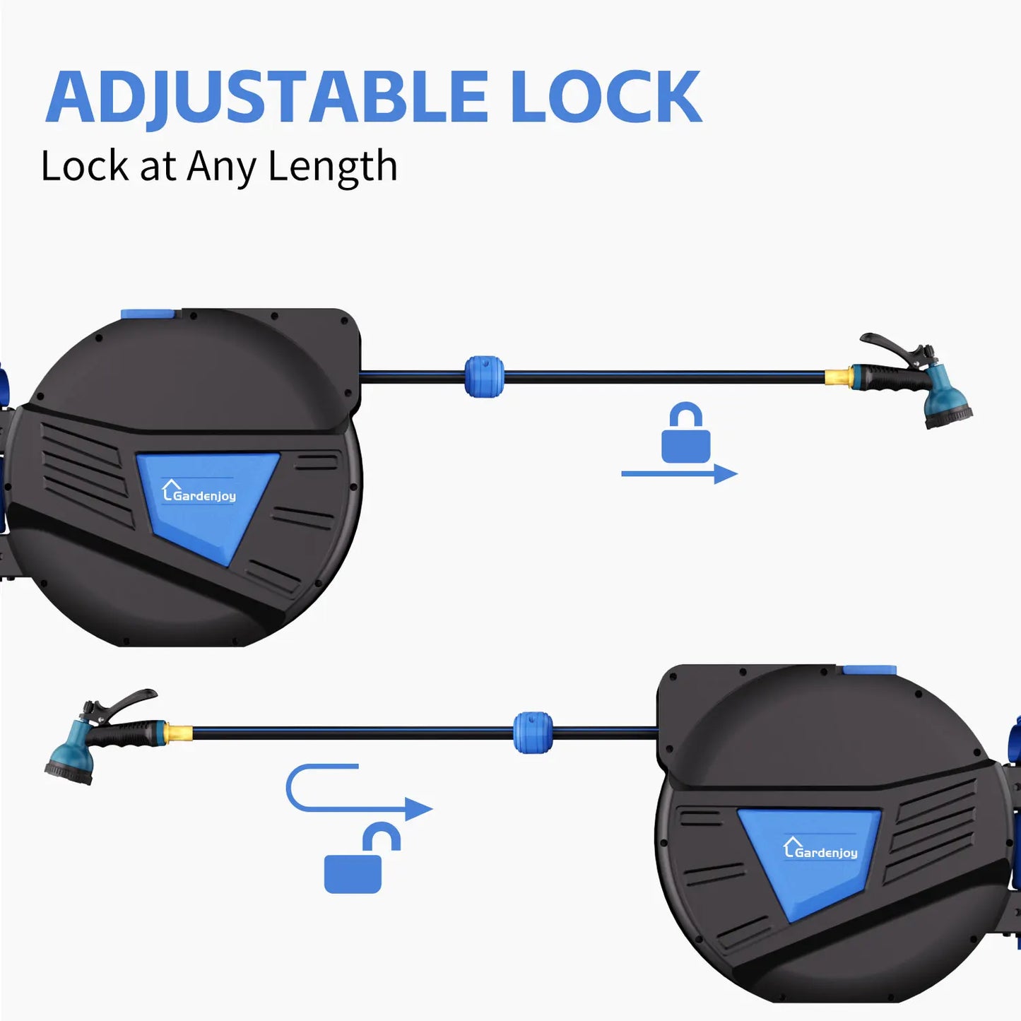 GardenJoy Retractable Hose Reel 65ft Wall Mounted With Locking Mechanism